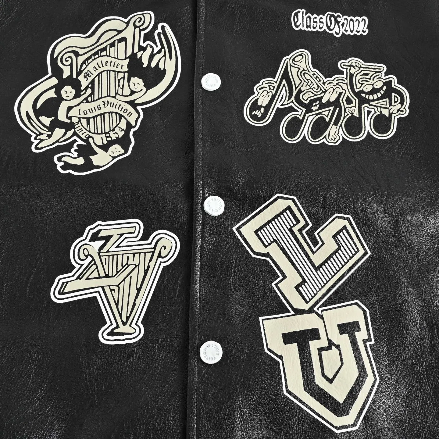 Louis Vuitton/Louis Vuitton 22Fw multi-logo printed leather baseball jacket